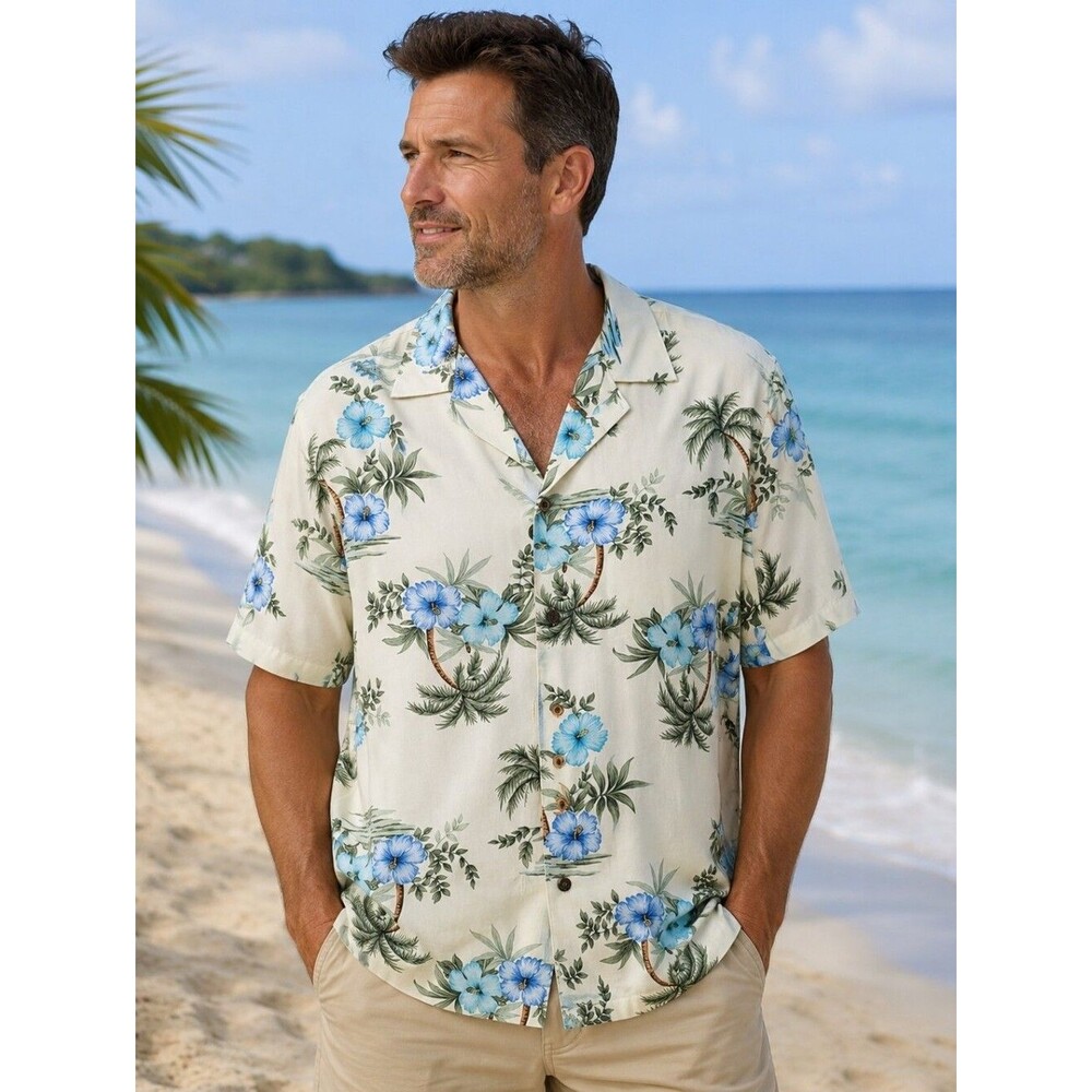 Caribbean Joe Hawaiian Camp Men's Shirt Floral Print Size XL NWT